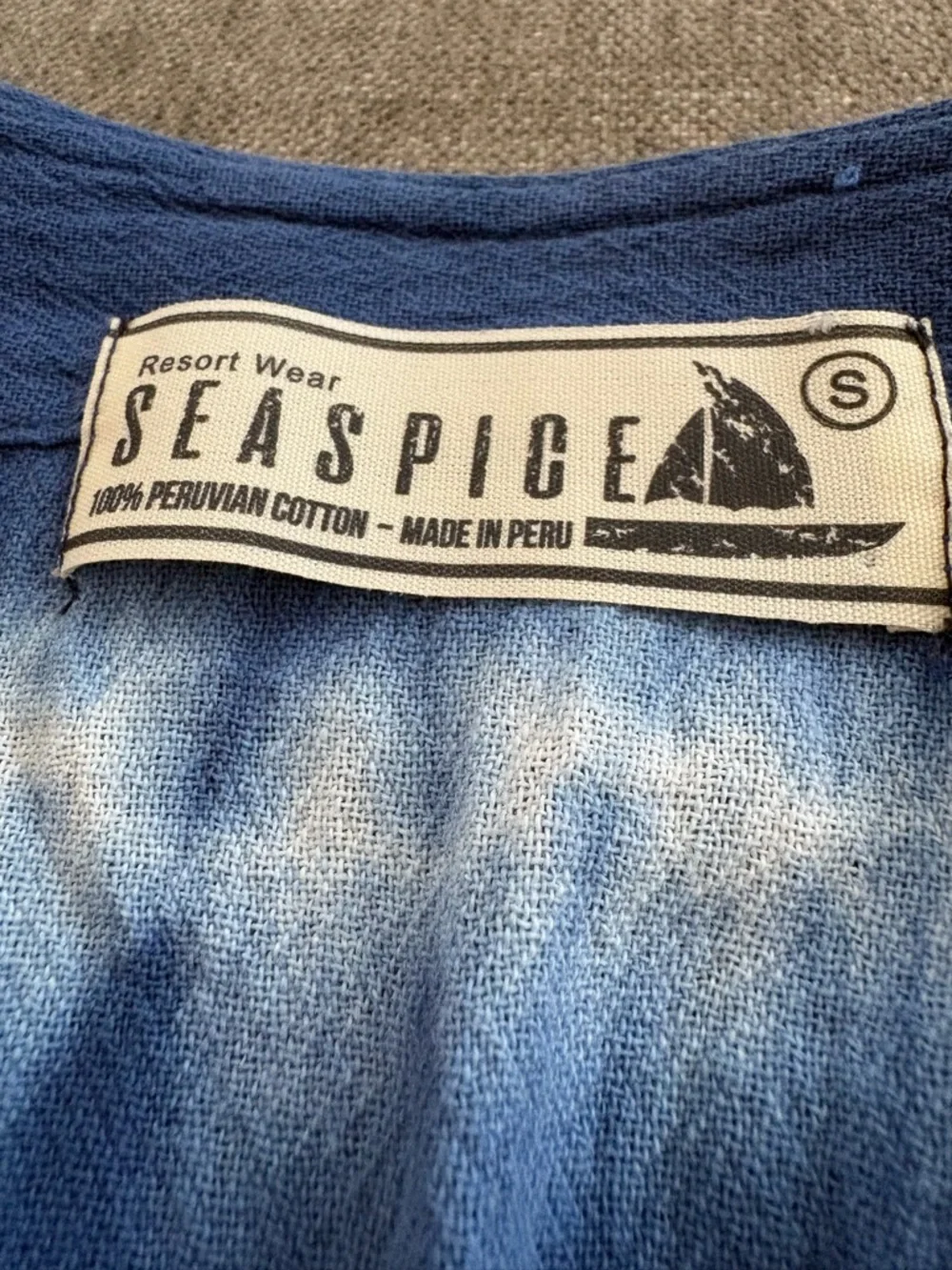 Blue Tie-Dye V-Neck Crochet Sleeve Dress - resort ware / coverup - S - Picture 4 of 6